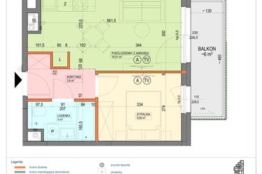 Rzut - Mieszkanie na sprzedaż 2 pokoje o powierzchni 33,37 m² - numer B1.4.26.2a w Junique I.II