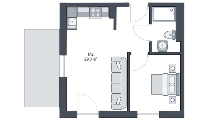 Rzut - Mieszkanie na sprzedaż 2 pokoje o powierzchni 29,8 m² - numer M2 w TARASY GĄSKI