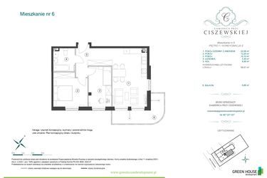 Rzut - Mieszkanie na sprzedaż 3 pokoje o powierzchni 58,67 m² - numer 6 w Kamienica przy Ciszewskiej