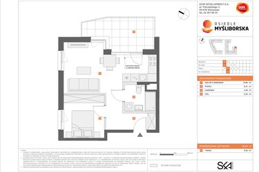 Rzut - Mieszkanie na sprzedaż 2 pokoje o powierzchni 39,44 m² - numer A11 w Osiedle Myśliborska