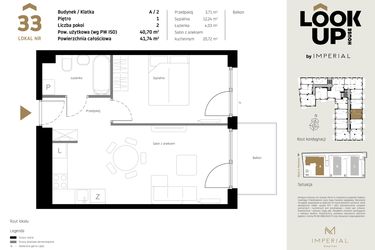 Rzut - Mieszkanie na sprzedaż 2 pokoje o powierzchni 40,7 m² - numer A.33 w Look Up House