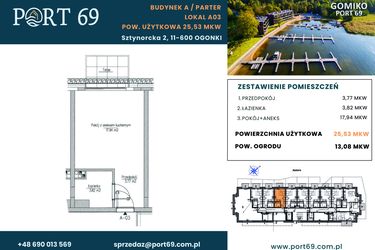 Rzut - Mieszkanie na sprzedaż 1 pokój o powierzchni 25,53 m² - numer A-03 w Port 69
