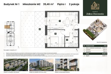 Rzut - Mieszkanie na sprzedaż 2 pokoje o powierzchni 39,46 m² - numer B1.M2 w Osiedle Zielona Chorzowska