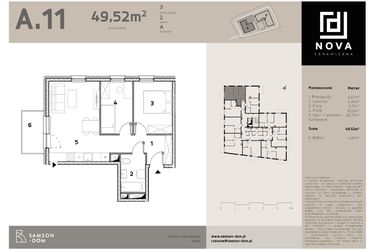 Rzut - Mieszkanie na sprzedaż 3 pokoje o powierzchni 49,52 m² - numer A11 w Nova Ceramiczna