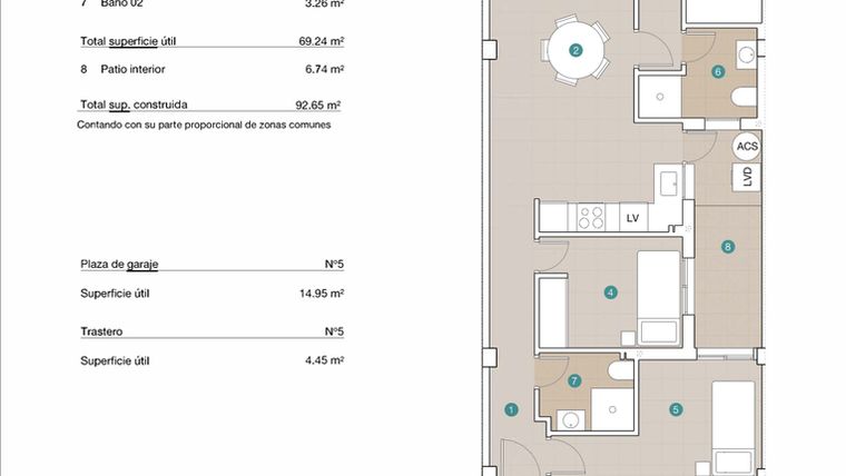 Rzut - Mieszkanie na sprzedaż 3 pokoje o powierzchni 92,65 m² - numer 5 w Apartamenty w Jacarilla, RD-87739