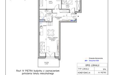 Rzut - Mieszkanie na sprzedaż 3 pokoje o powierzchni 60,48 m² - numer 45 w Harmonia bud. M3