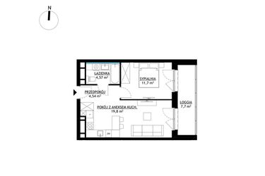Rzut - Mieszkanie na sprzedaż 2 pokoje o powierzchni 40,61 m² - numer A45 w FUTURO