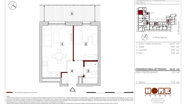 Rzut - Mieszkanie na sprzedaż 2 pokoje o powierzchni 35,22 m² - numer A07 w Apartamenty Przy Agorze 6