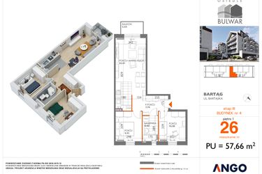 Rzut - Mieszkanie na sprzedaż 3 pokoje o powierzchni 57,66 m² - numer 26 w Osiedle Bulwar bud. 4