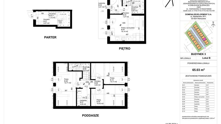 Rzut - Mieszkanie na sprzedaż 4 pokoje o powierzchni 65,03 m² - numer 3B w Osiedle Ogrodowa