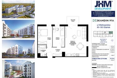 Rzut - Mieszkanie na sprzedaż 3 pokoje o powierzchni 61,52 m² - numer B.3.32 w Skandinavia