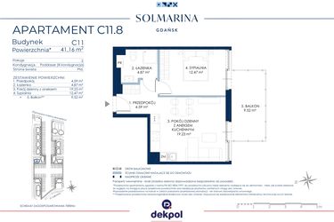 Rzut - Mieszkanie na sprzedaż 2 pokoje o powierzchni 41,16 m² - numer C11.8 w Sol Marina etap III