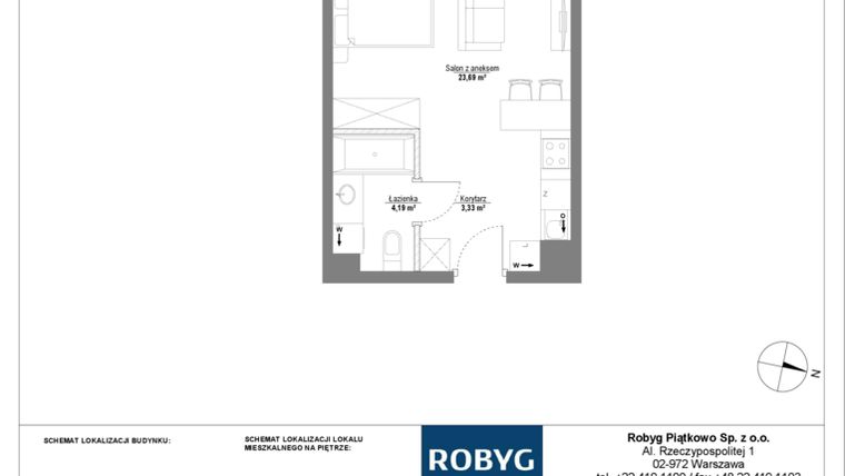Rzut - Mieszkanie na sprzedaż 1 pokój o powierzchni 31,21 m² - numer 1M13 w Początek Piątkowo bud. F