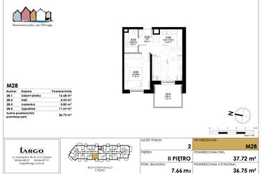 Rzut - Mieszkanie na sprzedaż 2 pokoje o powierzchni 36,75 m² - numer M28 w Kamieniczki za Strugą
