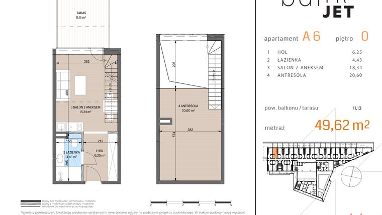 Rzut - Mieszkanie na sprzedaż 2 pokoje o powierzchni 49,62 m² - numer A6 w Baltic Jet