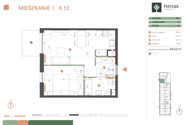 Rzut - Mieszkanie na sprzedaż 2 pokoje o powierzchni 39,63 m² - numer M.04.12 w Casa Feliz Portowa