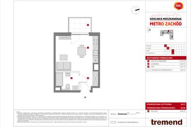Rzut - Mieszkanie na sprzedaż 1 pokój o powierzchni 26,96 m² - numer F.57 w Dzielnica Mieszkaniowa Metro Zachód - etap 8