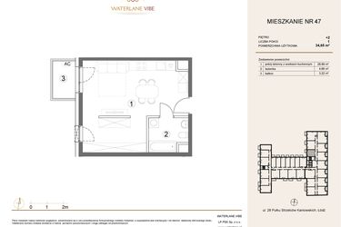 Rzut - Mieszkanie na sprzedaż 1 pokój o powierzchni 34,65 m² - numer 47 w Waterlane Vibe