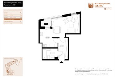 Rzut - Mieszkanie na sprzedaż 1 pokój o powierzchni 36,72 m² - numer 1.09 w Białoprądnicka Park