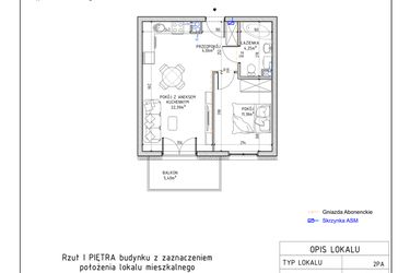 Rzut - Mieszkanie na sprzedaż 2 pokoje o powierzchni 41,88 m² - numer 32 w Harmonia bud. M3