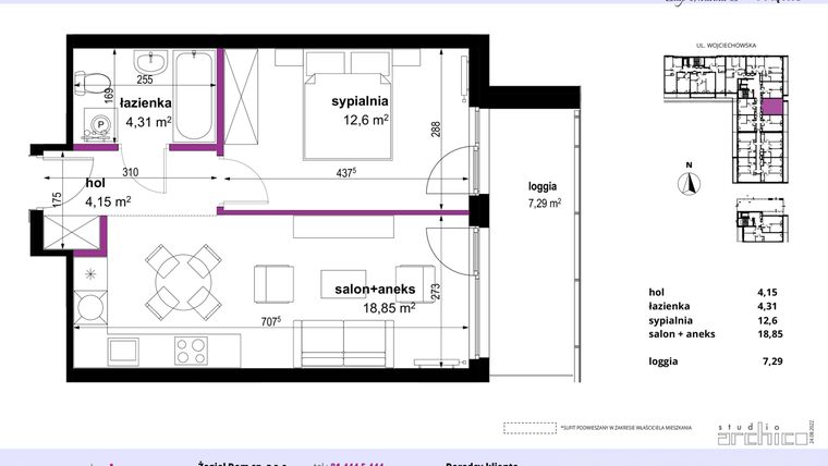 Rzut - Mieszkanie na sprzedaż 2 pokoje o powierzchni 39,91 m² - numer 66 w Wojciechowska Square