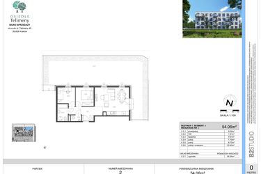 Rzut - Mieszkanie na sprzedaż 3 pokoje o powierzchni 54,06 m² - numer A.2 w Osiedle Telimeny etap III