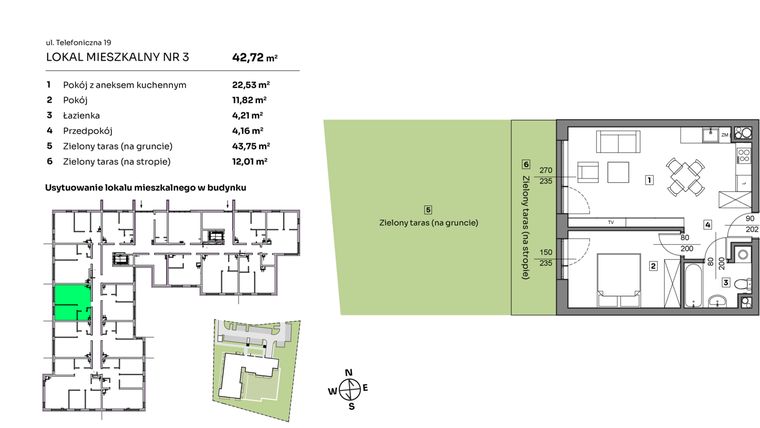 Rzut - Mieszkanie na sprzedaż 2 pokoje o powierzchni 42,72 m² - numer 3 w Nova Radiostacja