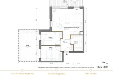 Rzut - Mieszkanie na sprzedaż 3 pokoje o powierzchni 58,17 m² - numer B/0/2 w Kopernika 71