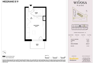 Rzut - Mieszkanie na sprzedaż 1 pokój o powierzchni 29,61 m² - numer B19 w Witosa Park