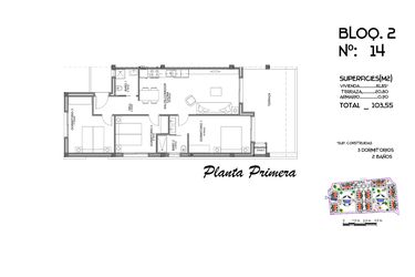 Rzut - Mieszkanie na sprzedaż 3 pokoje o powierzchni 103,55 m² - numer 14 w Mieszkania w Guardamar del Segura - 58228876