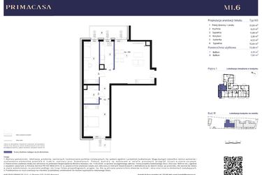 Rzut - Mieszkanie na sprzedaż 3 pokoje o powierzchni 70,98 m² - numer B1 – M1.6 w Primacasa