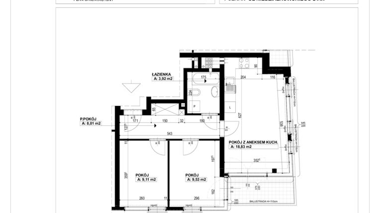 Rzut - Mieszkanie na sprzedaż 3 pokoje o powierzchni 49,4 m² - numer A.2.08 w Niedziałkowskiego