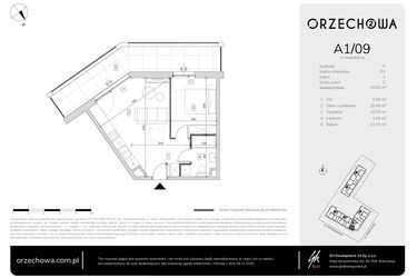 Rzut - Mieszkanie na sprzedaż 2 pokoje o powierzchni 40,82 m² - numer A1-09 w Orzechowa 2