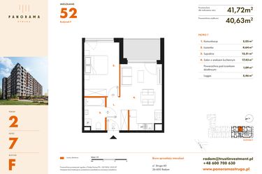 Rzut - Mieszkanie na sprzedaż 2 pokoje o powierzchni 41,72 m² - numer F52 w Panorama Struga