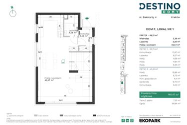 Rzut - Mieszkanie na sprzedaż 5 pokoi o powierzchni 148,47 m² - numer F1 w Destino Domy