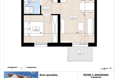 Rzut - Mieszkanie na sprzedaż 2 pokoje o powierzchni 40,13 m² - numer B4/1/20 w Montano bud. B4