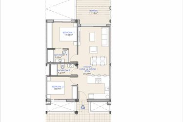 Rzut - Mieszkanie na sprzedaż 2 pokoje o powierzchni 79,88 m² - numer 1.3 w Mieszkania w Los Alcázares - 67948429