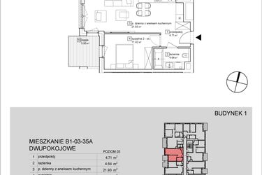 Rzut - Mieszkanie na sprzedaż 2 pokoje o powierzchni 42,7 m² - numer B1-03-35A w Francuska Park IX
