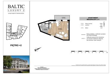 Rzut - Mieszkanie na sprzedaż 1 pokój o powierzchni 31,56 m² - numer 2.11 w Baltic Luxury 2
