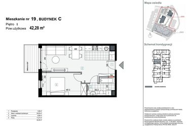 Rzut - Mieszkanie na sprzedaż 2 pokoje o powierzchni 42,28 m² - numer C.M19 w Apartamenty Kopernika
