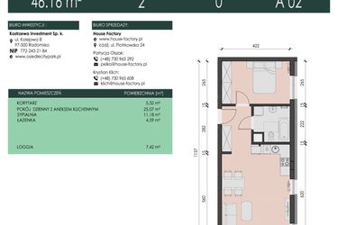 Rzut - Mieszkanie na sprzedaż 2 pokoje o powierzchni 46,16 m² - numer 2 w Osiedle City Park
