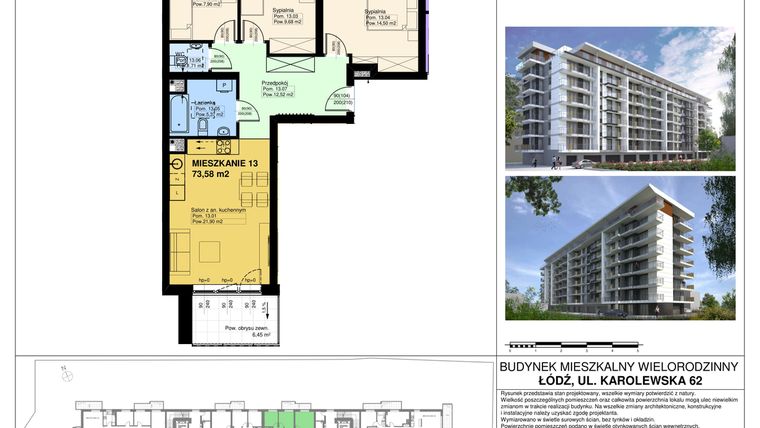 Rzut - Mieszkanie na sprzedaż 4 pokoje o powierzchni 73,58 m² - numer 13 w Ogrody Karolewska