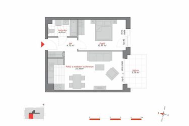 Rzut - Mieszkanie na sprzedaż 2 pokoje o powierzchni 48,41 m² - numer A1.1.5 w Atrium Oliva
