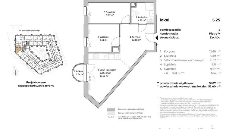Rzut - Mieszkanie na sprzedaż 3 pokoje o powierzchni 52,56 m² - numer 5.25 w OVAL SKY