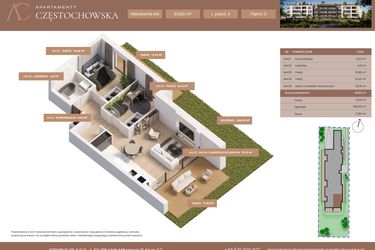 Rzut - Mieszkanie na sprzedaż 1 pokój o powierzchni 63,8 m² - numer 4 w Apartamenty Częstochowska