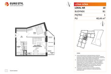 Rzut - Mieszkanie na sprzedaż 2 pokoje o powierzchni 40,44 m² - numer 10 w Leśna Góra