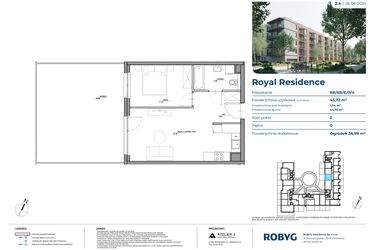 Rzut - Mieszkanie na sprzedaż 2 pokoje o powierzchni 43,83 m² - numer RR/6B/E/0/4 w Royal Residence 6B