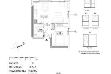 Rzut - Mieszkanie na sprzedaż 2 pokoje o powierzchni 46,92 m² - numer B.2.4.1 w Atut III