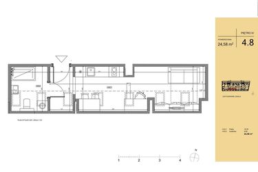 Rzut - Mieszkanie na sprzedaż 1 pokój o powierzchni 24,1 m² - numer 4.8 w Rezydencja San Petrus
