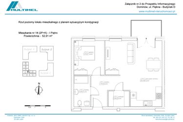 Rzut - Mieszkanie na sprzedaż 3 pokoje o powierzchni 52,43 m² - numer 14D w Dominów Rynek